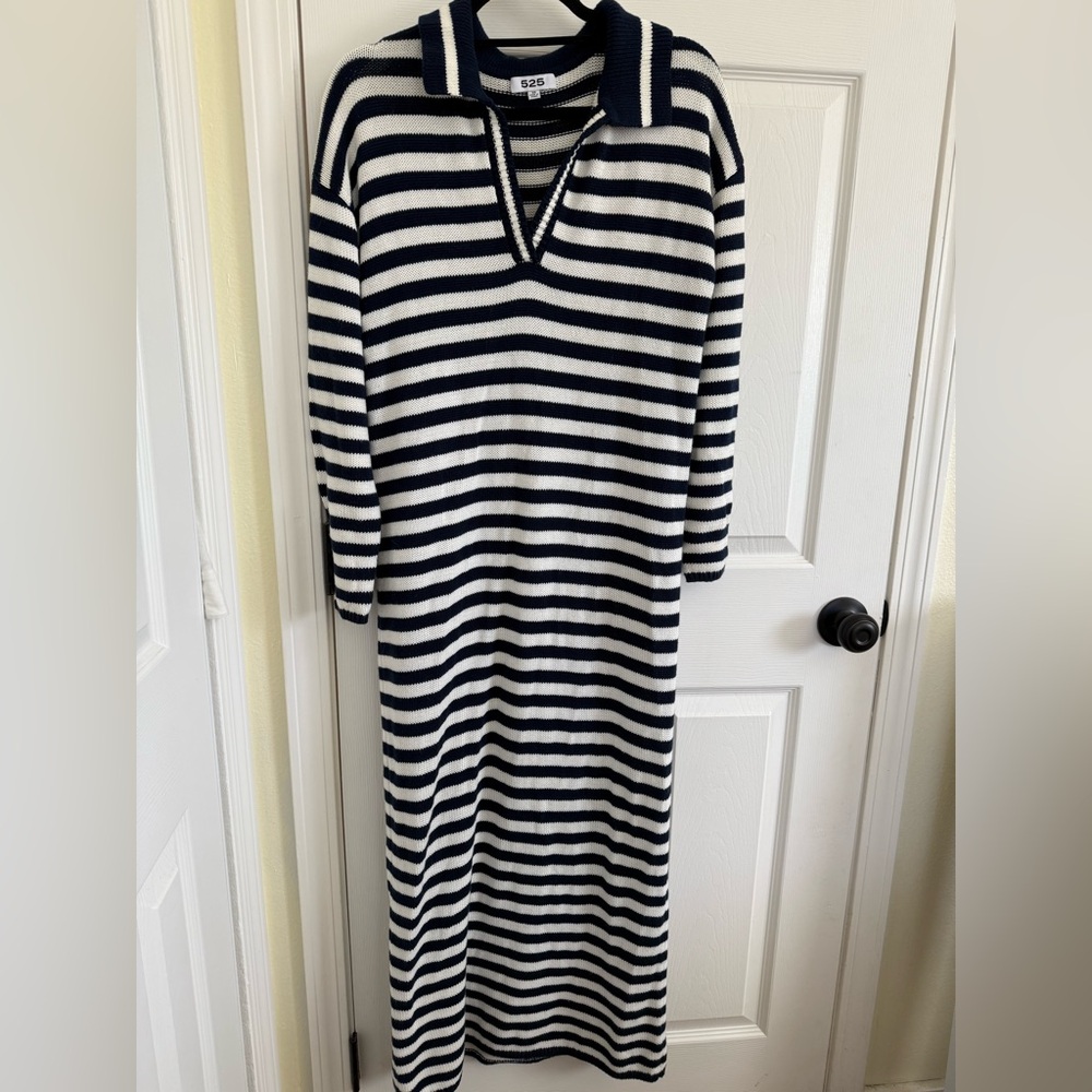 525 America Navy and White Striped Dress
